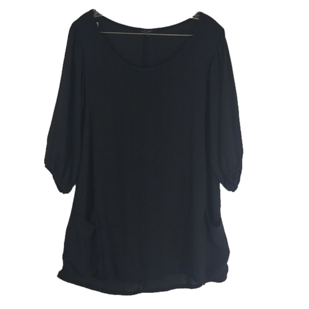 𝅺ldla Sheer Black Long Sleeve Blouse